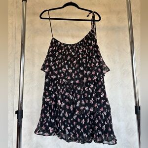 Lulu's Black Floral One Shoulder Dress